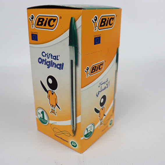 Stylos BIC Cristal Original -Bille (Pointe Moyenne (1 mm) - VERT - Boîte - de 50