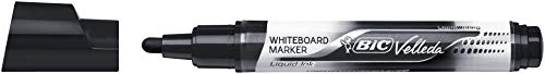 Marqueurs Noir BIC Velleda Feutres pour Tableau Blanc Effaçables à Sec Pointe Conique Large - Noir, Boîte de 12