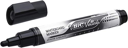 Marqueurs Noir BIC Velleda Feutres pour Tableau Blanc Effaçables à Sec Pointe Conique Large - Noir, Boîte de 12