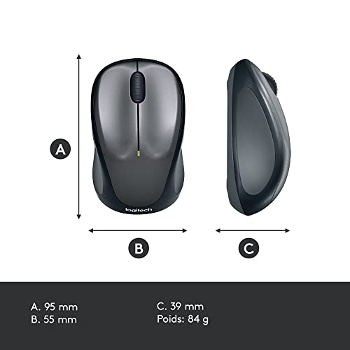 Logitech M235 Souris Sans Fil, 2.4GHz avec Récepteur USB Unifying, Suivi Optique 1000 PPP, Pile 12 Mois, Compatible avec PC, Mac, Ordinateur Portable, Chromebook - Gris