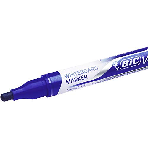 Marqueurs Bleu BIC Velleda Ecriture Feutres pour Tableau Blanc Effaçables à Sec Pointe Conique Large - Encre Bleue, Boîte de 12