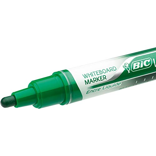 Marqueurs Noir BIC Velleda Feutres pour Tableau Blanc Effaçables à Sec Pointe Conique Large - Noir, Boîte de 12
