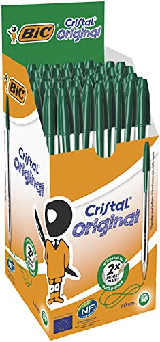 Stylos BIC Cristal Original -Bille (Pointe Moyenne (1 mm) - VERT - Boîte - de 50