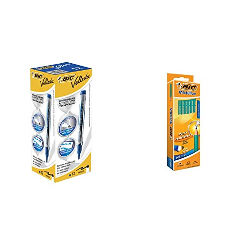 Marqueurs Bleu BIC Velleda Ecriture Feutres pour Tableau Blanc Effaçables à Sec Pointe Conique Large - Encre Bleue, Boîte de 12