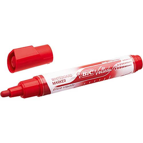 Marqueurs Noir BIC Velleda Feutres pour Tableau Blanc Effaçables à Sec Pointe Conique Large - Noir, Boîte de 12