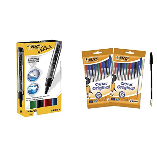 Marqueurs Noir BIC Velleda Feutres pour Tableau Blanc Effaçables à Sec Pointe Conique Large - Noir, Boîte de 12