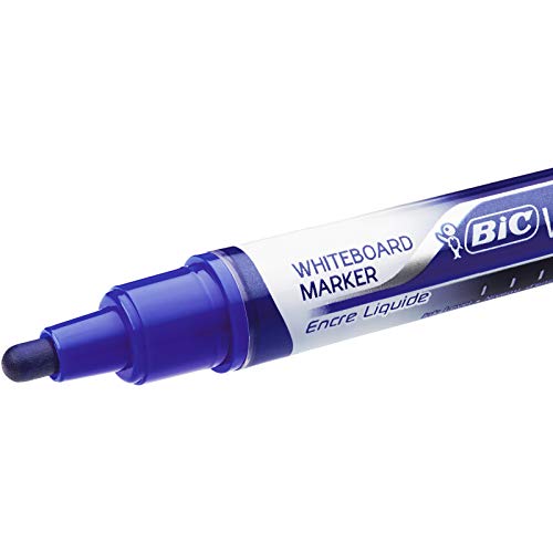 Marqueurs Noir BIC Velleda Feutres pour Tableau Blanc Effaçables à Sec Pointe Conique Large - Noir, Boîte de 12
