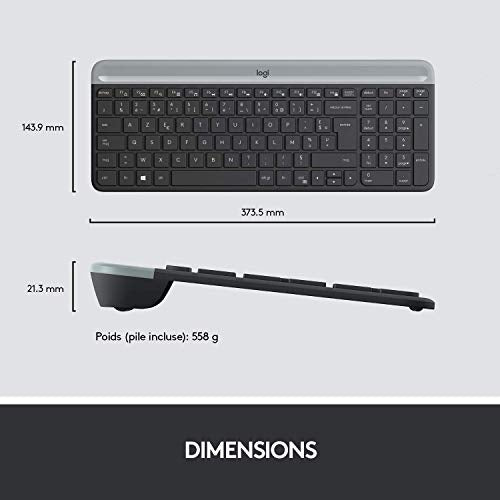 Logitech MK470 Combo Clavier et Souris sans Fil pour Windows, 2,4 GHz avec Récepteur USB Unifying, Ultra-Fin, Discret, Batterie Longue Durée, Souris Optique, Clavier AZERTY Français - Noir