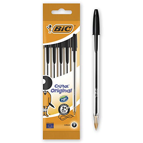 Stylos BIC Cristal Original -Bille (Pointe Moyenne (1 mm) - NOIR - Boîte - de 50