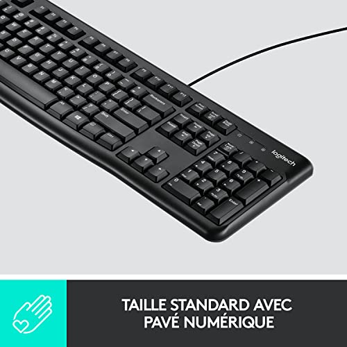 Logitech MK120 Combo Clavier et Souris Filaire pour Windows, Souris Optique Filaire, Clavier Taille Standard, Plug-and-Play USB, Compatible avec PC, Ordinateur Portable, Clavier Français AZERTY - Noir