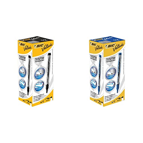 Marqueurs Vert BIC Velleda Feutres pour Tableau Blanc Effaçables à Sec Pointe Conique Large - Noir, Boîte de 12