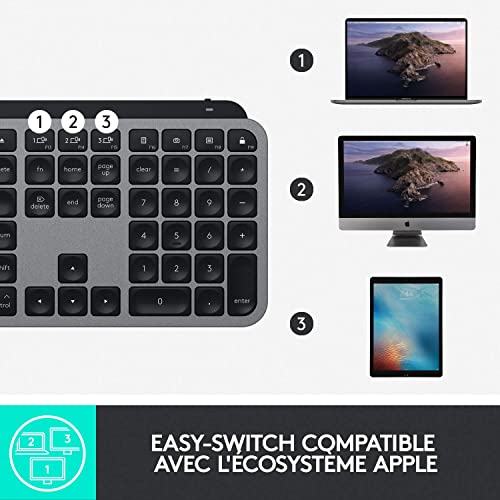 Logitech MX Keys - Clavier Éclairé sans Fil Avancé pour Mac, Frappe Tactile, Touches LED Rétroéclairées, Bluetooth, USB-C, Batterie 10 Jours, Apple macOS, Gris Sidéral - Clavier Français AZERTY