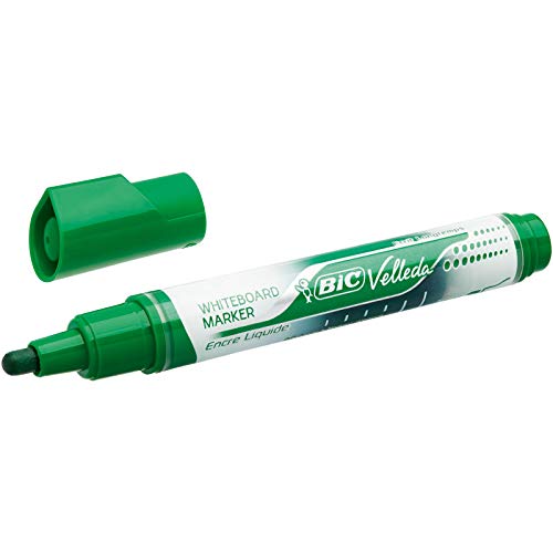 Marqueurs Noir BIC Velleda Feutres pour Tableau Blanc Effaçables à Sec Pointe Conique Large - Noir, Boîte de 12