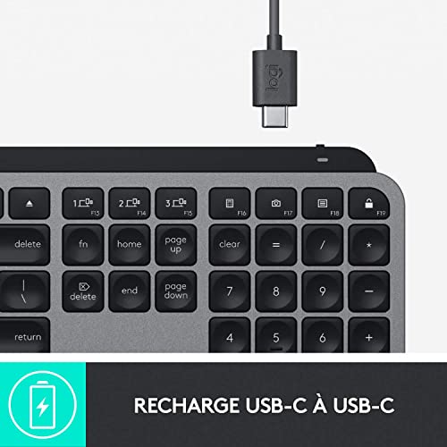 Logitech MX Keys - Clavier Éclairé sans Fil Avancé pour Mac, Frappe Tactile, Touches LED Rétroéclairées, Bluetooth, USB-C, Batterie 10 Jours, Apple macOS, Gris Sidéral - Clavier Français AZERTY