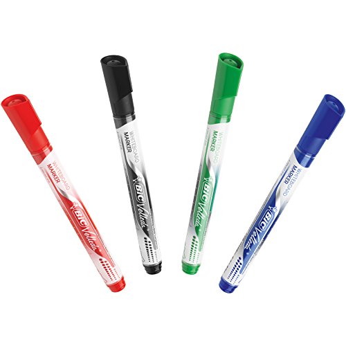 Marqueurs Vert BIC Velleda Feutres pour Tableau Blanc Effaçables à Sec Pointe Conique Large - Noir, Boîte de 12