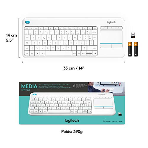 Logitech K400 Plus Clavier Sans Fil Touch TV Avec Contrôle Média et Pavé Tactile, Clavier Francais AZERTY - Noir