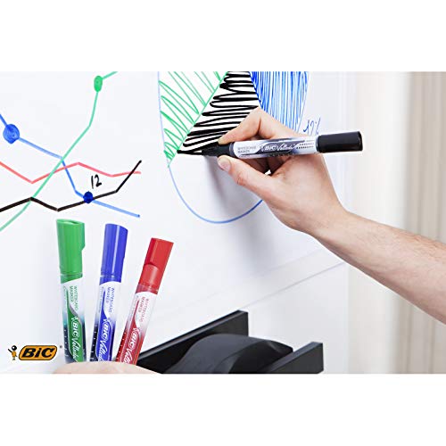 Marqueurs Rouge BIC Velleda Feutres pour Tableau Blanc Effaçables à Sec Pointe Conique Large - Noir, Boîte de 12