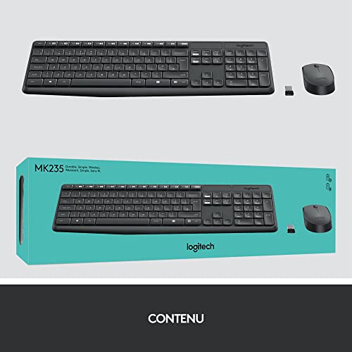Logitech MK235 Combo Clavier Souris sans fil pour Windows, 2,4 GHz Récepteur USB Unifying, Clavier sans Fil, 15 Touches de Fonctions, Batterie Longue Durée 3 Ans, PC/Portable, Clavier AZERTY Français