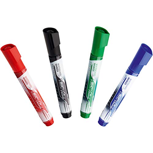 Marqueurs Noir BIC Velleda Feutres pour Tableau Blanc Effaçables à Sec Pointe Conique Large - Noir, Boîte de 12