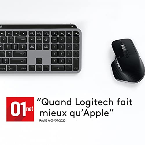 Logitech MX Keys - Clavier Éclairé sans Fil Avancé pour Mac, Frappe Tactile, Touches LED Rétroéclairées, Bluetooth, USB-C, Batterie 10 Jours, Apple macOS, Gris Sidéral - Clavier Français AZERTY