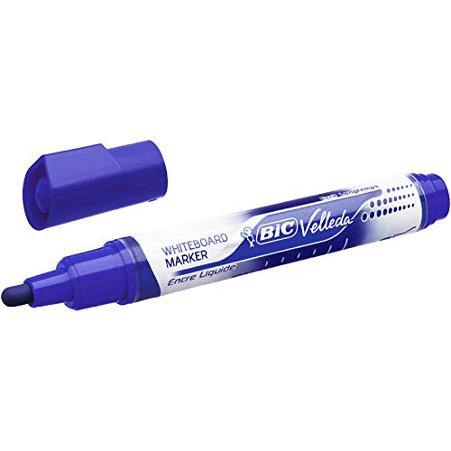 Marqueurs Noir BIC Velleda Feutres pour Tableau Blanc Effaçables à Sec Pointe Conique Large - Noir, Boîte de 12