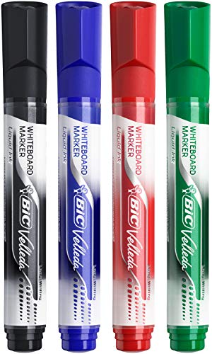 Marqueurs Noir BIC Velleda Feutres pour Tableau Blanc Effaçables à Sec Pointe Conique Large - Noir, Boîte de 12