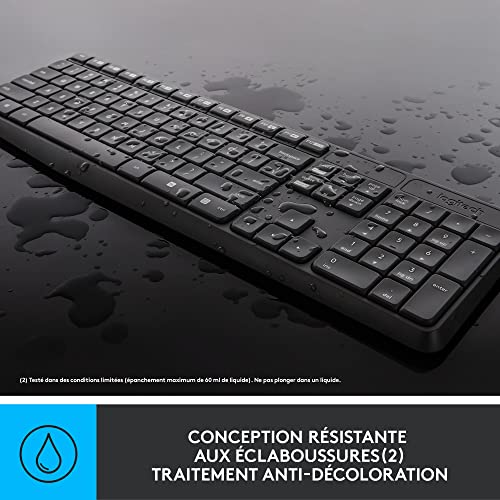Logitech MK235 Combo Clavier Souris sans fil pour Windows, 2,4 GHz Récepteur USB Unifying, Clavier sans Fil, 15 Touches de Fonctions, Batterie Longue Durée 3 Ans, PC/Portable, Clavier AZERTY Français