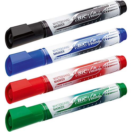 Marqueurs Noir BIC Velleda Feutres pour Tableau Blanc Effaçables à Sec Pointe Conique Large - Noir, Boîte de 12