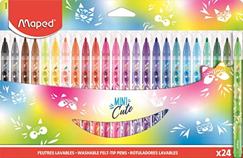 Maped - Crayons de Couleur Collection Mini Cute - 12 Crayons de Coloriage Trop Mignons - Couleurs Vives et Mine Résistante - Pochette de 12 Crayons Décorés MINI CUTE Multicolore