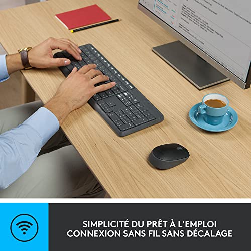 Logitech MK235 Combo Clavier Souris sans fil pour Windows, 2,4 GHz Récepteur USB Unifying, Clavier sans Fil, 15 Touches de Fonctions, Batterie Longue Durée 3 Ans, PC/Portable, Clavier AZERTY Français
