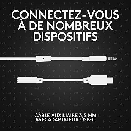 Logitech G333 K/DA Ecouteurs Gaming Microphone Intégré avec Commandes, Double Transducteur, Equipement Officiel League of Legends, Compatible avec PC, PS, Xbox, Nintendo, 3.5mm ou USB-C - Blanc
