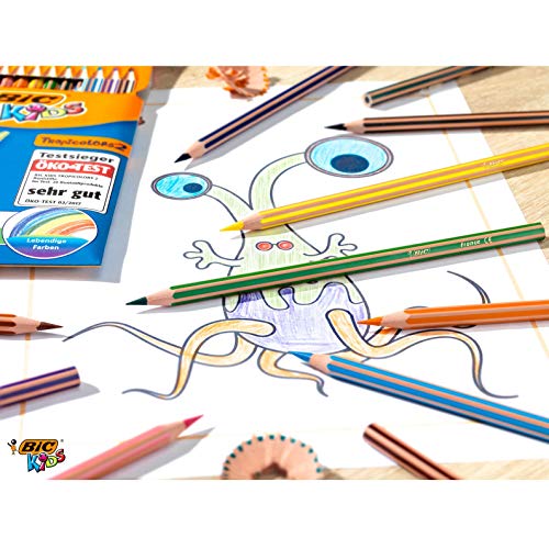 BIC Kids Evolution Rayures Crayons de couleur – Couleurs assorties (Lot de 12)