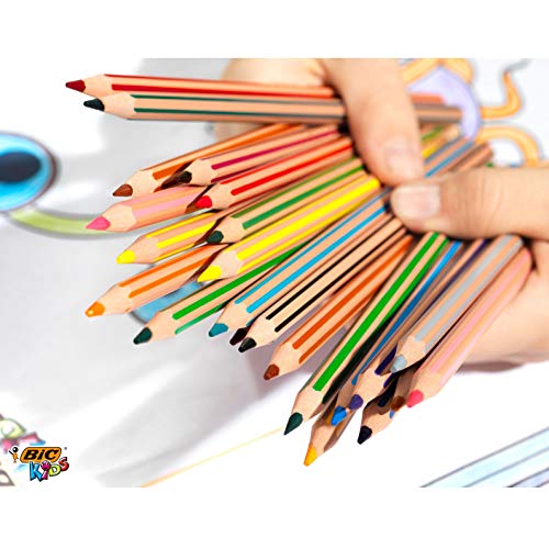 BIC Kids Evolution Rayures Crayons de couleur – Couleurs assorties (Lot de 12)
