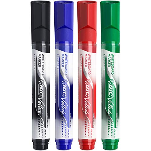 Marqueurs Noir BIC Velleda Feutres pour Tableau Blanc Effaçables à Sec Pointe Conique Large - Noir, Boîte de 12
