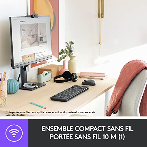 Logitech MK220 Combo Clavier Souris sans Fil pour Windows, 2,4 GHz avec Récepteur USB Unifying, Souris sans Fil, Batterie Longue Durée 24 Mois, PC/Portable, Clavier AZERTY Français - Noir