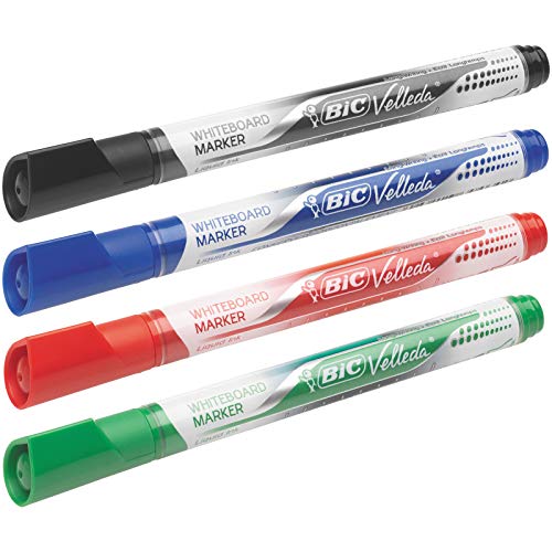 Marqueurs Vert BIC Velleda Feutres pour Tableau Blanc Effaçables à Sec Pointe Conique Large - Noir, Boîte de 12