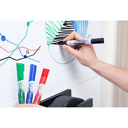 Marqueurs Rouge BIC Velleda Feutres pour Tableau Blanc Effaçables à Sec Pointe Conique Large - Noir, Boîte de 12