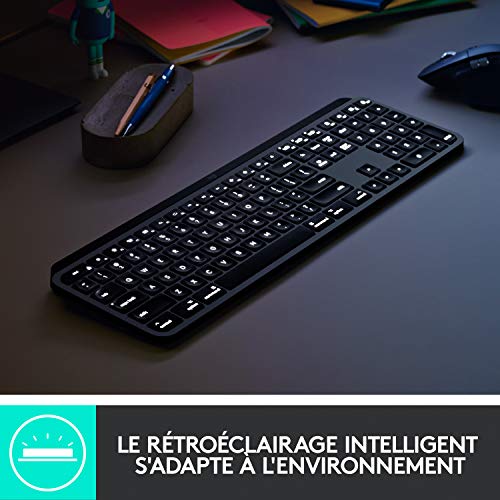Logitech MX Keys - Clavier Éclairé sans Fil Avancé pour Mac, Frappe Tactile, Touches LED Rétroéclairées, Bluetooth, USB-C, Batterie 10 Jours, Apple macOS, Gris Sidéral - Clavier Français AZERTY