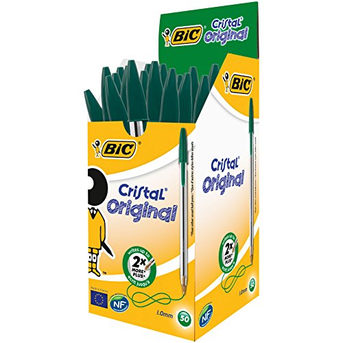 Stylos BIC Cristal Original -Bille (Pointe Moyenne (1 mm) - VERT - Boîte - de 50