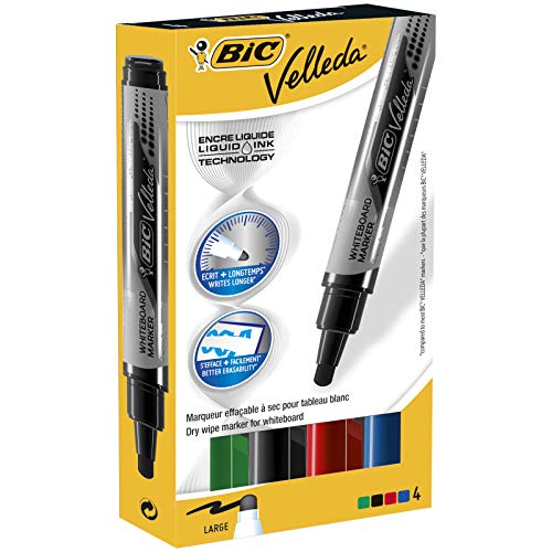 Marqueurs Noir BIC Velleda Feutres pour Tableau Blanc Effaçables à Sec Pointe Conique Large - Noir, Boîte de 12