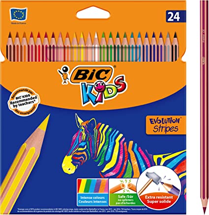 24 crayons de couleur Motif rayures Couleurs assorties - BIC Kids Evolution