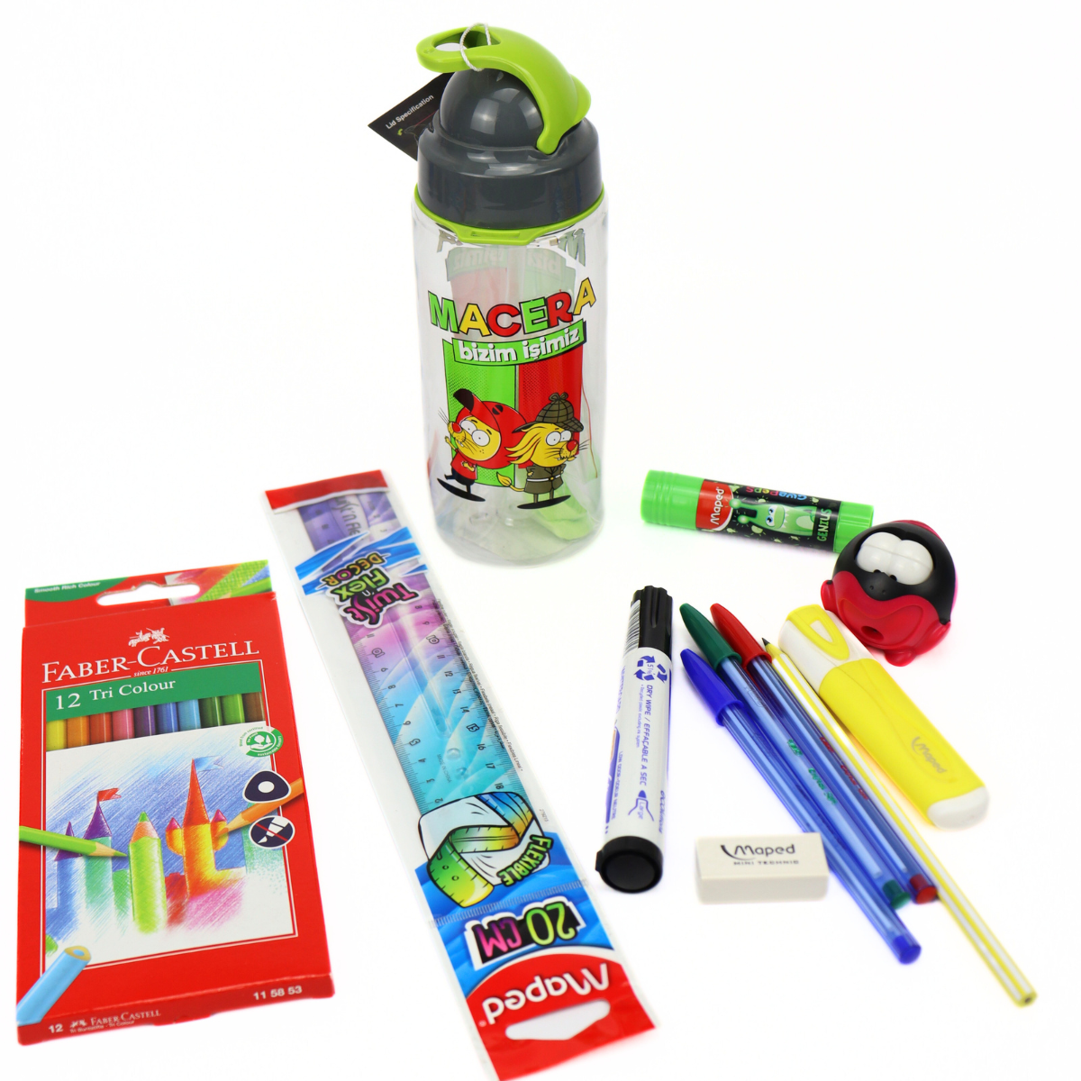 Pack scolaire 5 complet – Gourde + Trousse garnie – Petit prix