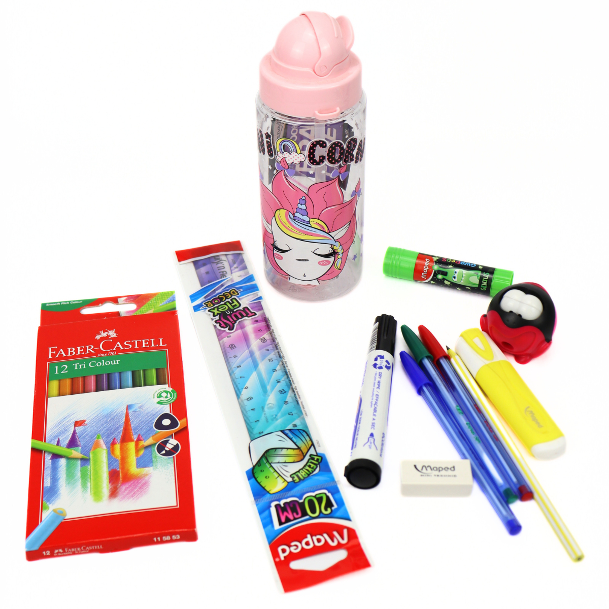 Pack scolaire 6 complet – Gourde + Trousse garnie – Petit prix