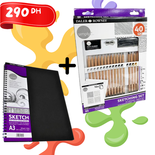 Crayon de couleur Daler rowney 40 Pcs + Carnet de dessin Daler Rowney