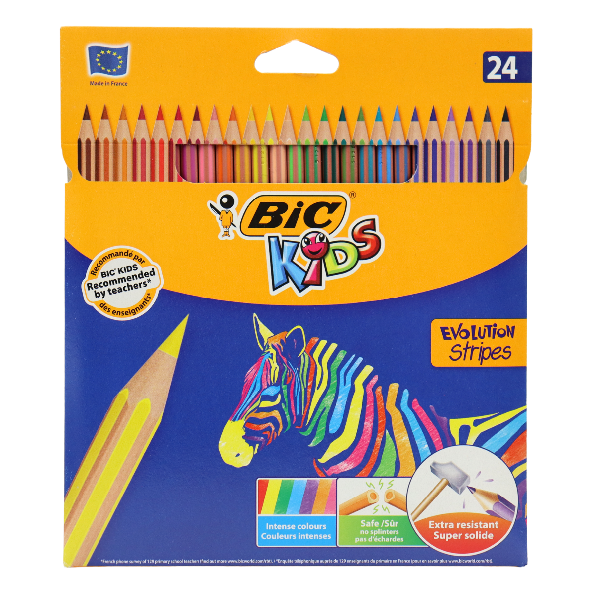 24 crayons de couleur Motif rayures Couleurs assorties - BIC Kids Evolution