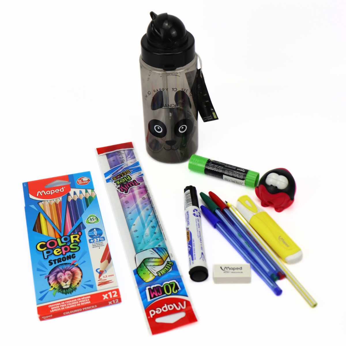 Pack 2 scolaire complet – Gourde + Trousse garnie – Petit prix