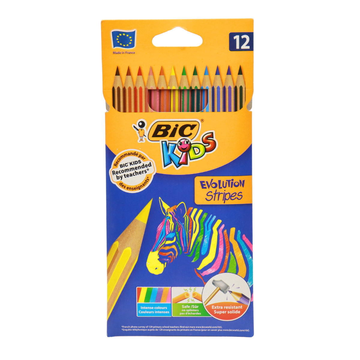 BIC Kids Evolution Rayures Crayons de couleur – Couleurs assorties (Lot de 12)