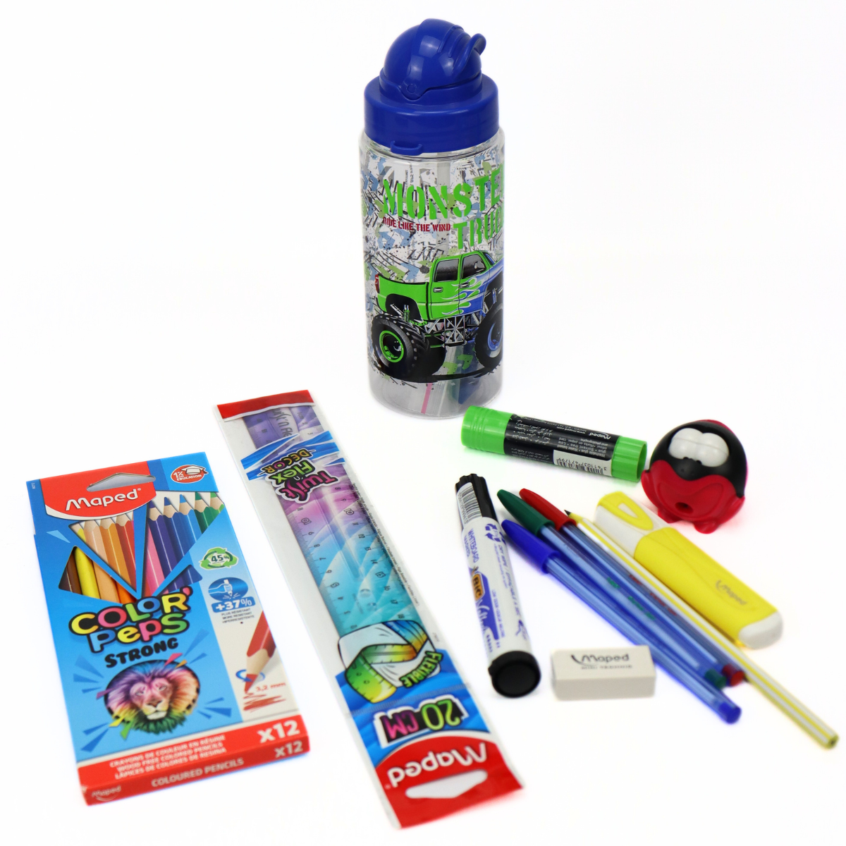 Pack scolaire 4 complet – Gourde + Trousse garnie – Petit prix
