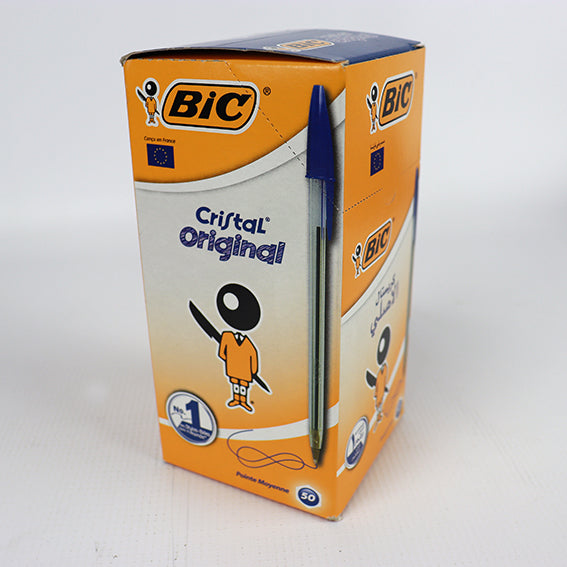 Stylos BIC Cristal Original -Bille (Pointe Moyenne (1 mm) - BLEU Boîte - de 50