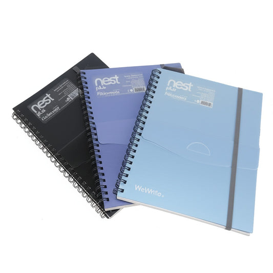 Bloc note scolaire à spirale A5 – 80 g/m² – avec pochette frontale et accessoires